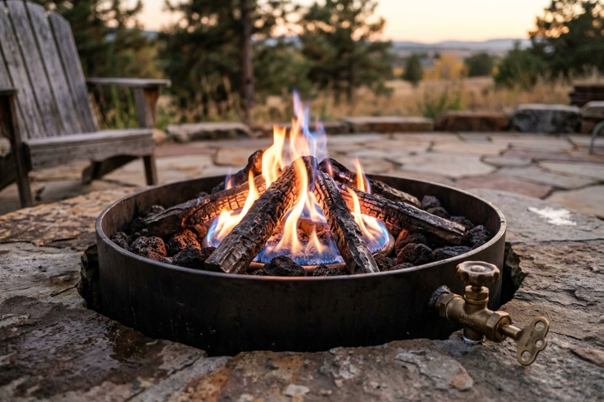 Gas fire pit with a shut-off valve, allowed during a fire ban